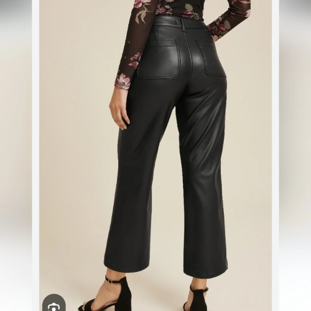 Edgely Faux Leather Women's Black Wide Leg Ankle Pants